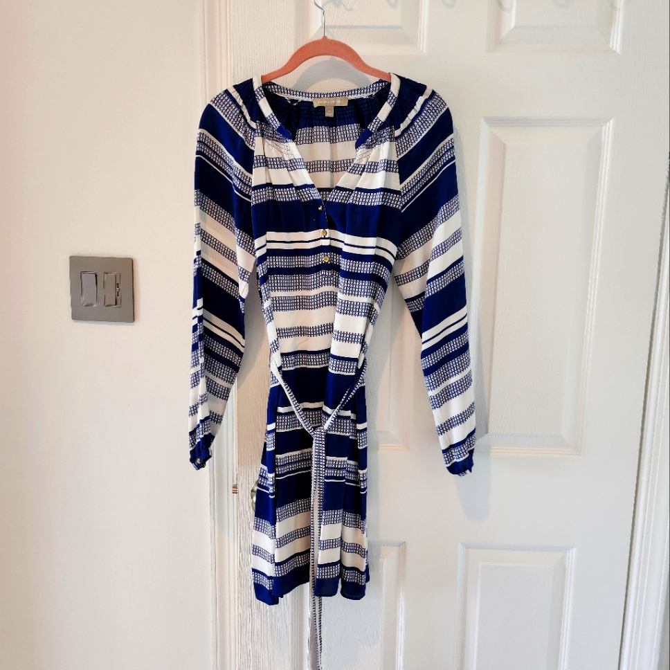 Banana Republic Blue White Stripe Dress Tie Waist Boho Size 0